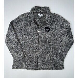 Walt Disney World Park Mickey Black White Plush Full Zip Fleece Jacket Women XL